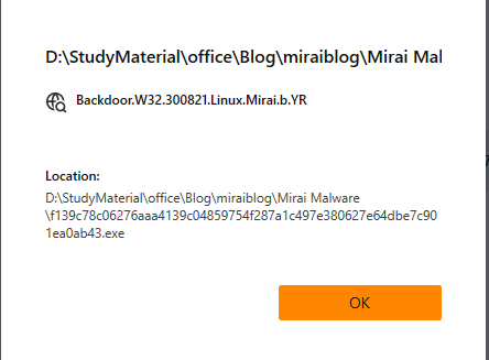 Figure 15: Threat Detection old-mirai with Ultra-AV